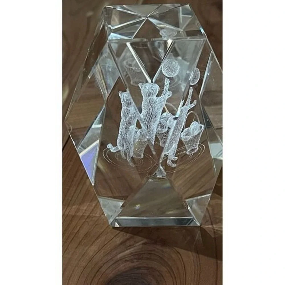 Cat 3D laser etched crystal glass Cube Kitten/Cat Statue, Paper Weight